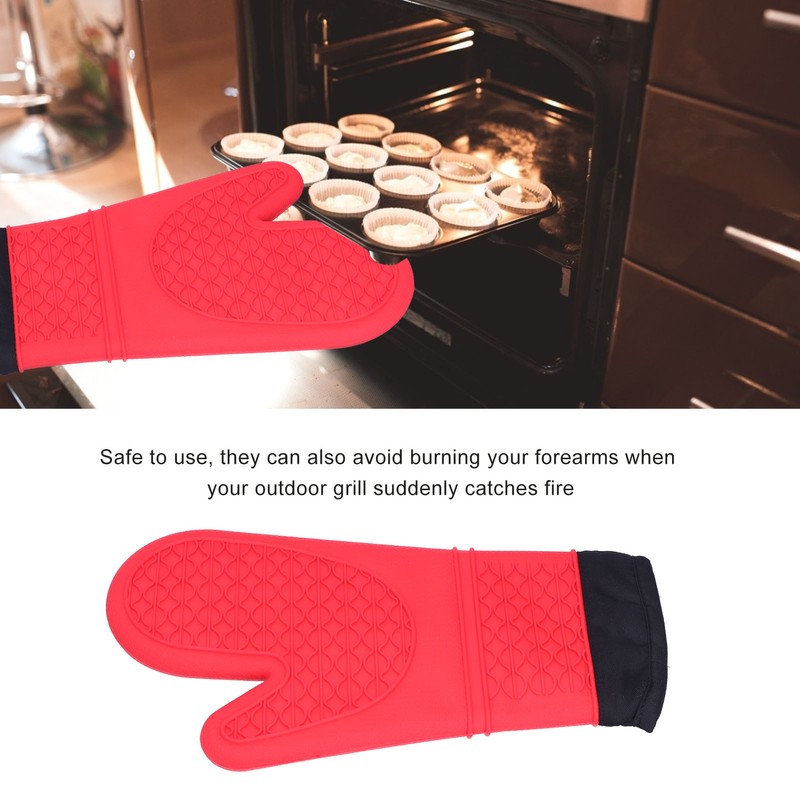Silicone Oven Mitts with Cotton Heat Insulated Anti Scalding Baking