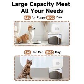 LivLab Mker Airtight Dog Food Storage Container 5 lbs - Pet Food Containers with Lids, Keeps Dry, Flour & Rice Storage Bin with Measuring Cup, Dog Treat & Cat Food Holder (6 lbs) White