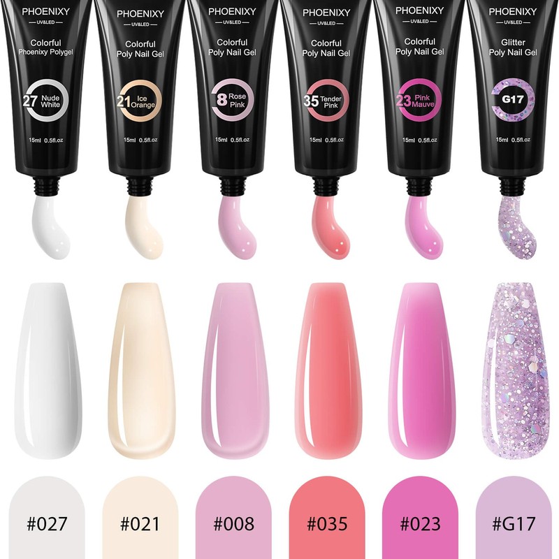 Phoenixy Poly Nail Starter Set 6 Colours Poly Nail Extension