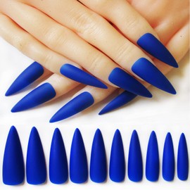 LoveOurHome 100pc Stiletto Press on Nails Long Fake Nail Matte Acryic Nails Press ons Nail Pointy Stiletto Nail Tips False Nails Full Cover Nail Tips Colored Artificial Fingernail for Women Girls