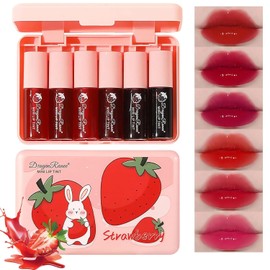 Lip Tint Stain Set, 6 Colours, Long Lasting Waterproof Lip Stain, Mini Liquid Lipstick, Non-Sticky Natural Matte Finish, Transfer-Proof Lip Gloss, Vivid Colour Lip Tint