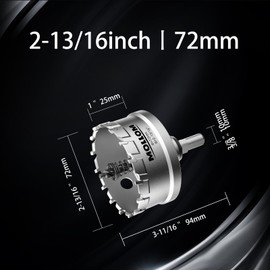 Mollom (72mm | 2-13/16'') Heavy Duty Carbide Hole Saw with 2 Pilot Drill Bits, Hole Cutter cuts Stainless Steel, mild Steel, Iron, Copper, Brass, Plastic