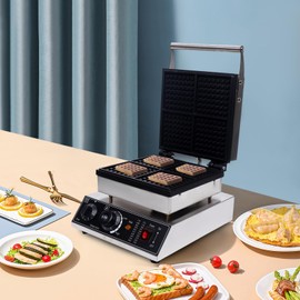 PIAOCAIYIN 4pcs Commercial Electric Waffle Maker, 1750W Electric Waffle Maker Machine, Stainless Steel Belgian Waffle Baker Baking Machine Nonstick for Bakeries, Restaurants, Kiosks