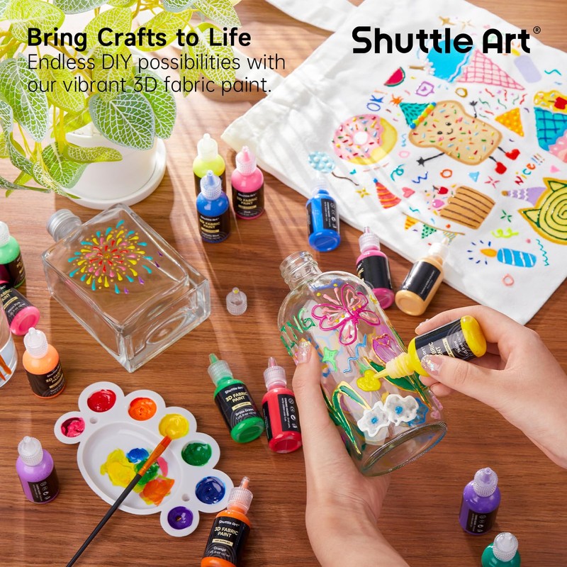 Shuttle Art Fabric Paint, 24 Colors 3D Permanent Paint with