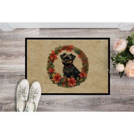 Caroline's Treasures DAC2294JMAT Affenpinscher Christmas Flowers Doormat Front Door Mat Indoor Outdoor Rugs for Entryway, Non Slip Washable Low Pile, 24H X 36W