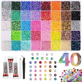 40000Pcs 40 Colors 3mm Resin Jelly Rhinestones Kit with 3pcs 10ml B7000 Glue & Tools, for Diamond Art, Bedazzler Kit, Nail Art