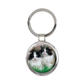 Cat : Gift Round Keychain Cute Animal Kitten Funny Friend Flowers Pet