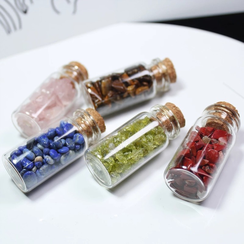 15Pcs Mini Wishing Bottles Chip Stone Set Crystal Tumbled Reiki
