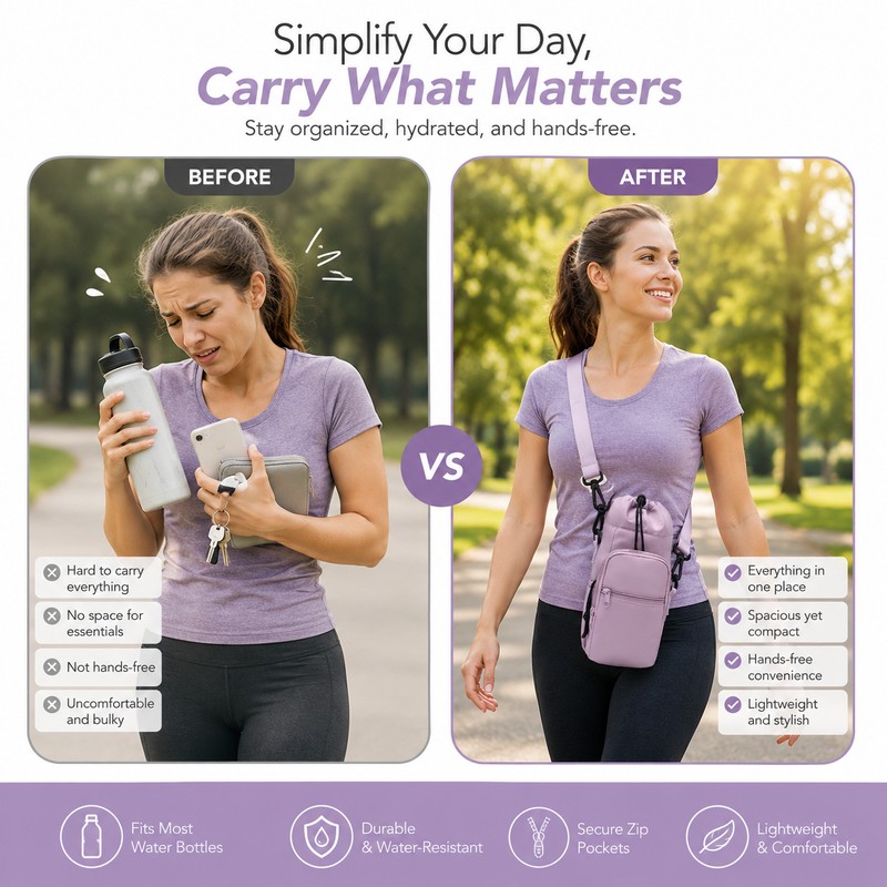 Water Bottle Carrier Bag for Travel – Insulated Nylon Crossbody
