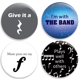Funny Music Buttons/Pins (2.25 inches) Set of 4 - Give It a Rest - I'm with the Band - Music is My Forte - Plays Well With Others