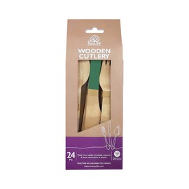 EcoSouLife Wooden Cutlery Set - Green, 24 Pieces