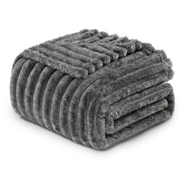 Exclusivo Mezcla Fleece Throw Blanket for Couch, Super Soft 3D Striped Jacquard Bed Blanket, Lightweight Fuzzy Cozy Blankets for All Seasons, 50x60 Inches, Dark Grey Blanket