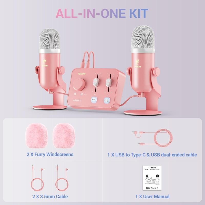 TONOR ASMR Equipment Bundle with Dual Condenser Mics and Audio