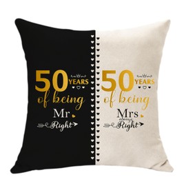 50 Years of Marriage Gifts for Couple - Mr. Right and Mrs. Always Right Gifts Anniversary Cushion Cover for Husband Wife 50th Wedding Gifts for Grandma Grandpa Wedding Anniversary Keepsake (50th)
