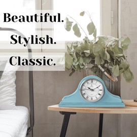 Mantel Clock Battery Operated - Wooden, Rustic Teal Mantle Clock for Living Room Decor Above Fireplace Mantel, Office, Shelf & Home Décor Gift 15x7.5 - Silent Wood Mantel Clock for Living Room Table