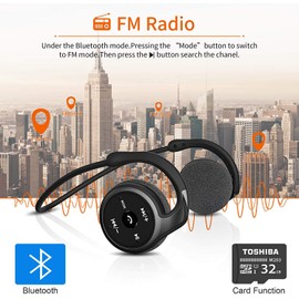 ARTINABS Wireless Headphones with FM Function, Bluetooth 5.0 Headphones, Sports, Sweatproof, Hands-Free Calling, Support TF Card, Stereo Headsets, Comfortable, Lightweight, with Microphone, Compatible