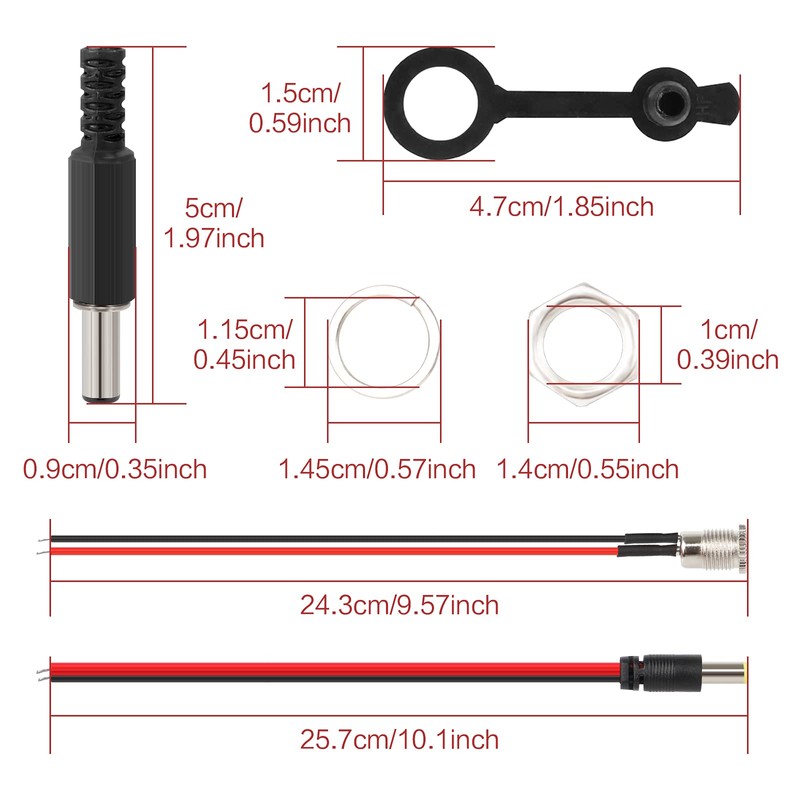 DC Power Pigtail Cable 6Pcs CCTV Security Camera Male &