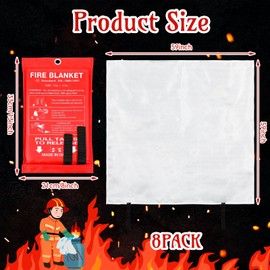 Saysurey 8 Pack Fire Blanket Fiberglass Fire Emergency Blanket 59 x 59 Inch Flame Retardant Fire Suppression Blanket Fireproof Emergency Survival Fire Blanket for Home Kitchen Car Office Warehouse