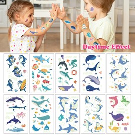Pack of 120 shark glowing temporary tattoos for children, glow in the dark tattoo stickers for party gifts for children, birthday and Christmas gifts for children
