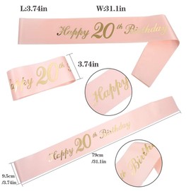 Rose Gold Happy 20th Birthday Sash and Birthday Tiara Rhinestone Crown Headband for 20 Birthday Gift Party Accessories