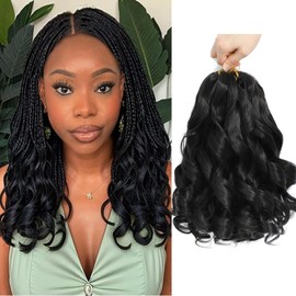 WIPPORYA French Curly Braiding Hair 12 Inch 6 Packs Black Loose Wave Bouncy Crochet Hair Pre Stretched 50g/pack Yaki Curly Hair for Black Women Hair Extensions (12inch 1B(pack of 6))