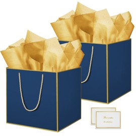 THXIY 11.8'' Quadrat Geschenktüten Groß, Geschenktüte mit Phnom Penh Design, 30 * 30 * 30cm Geschenk Tüte Gift Bag Bags Taschentuch und Karten für Geburtstag Feier Party 2 Stück H