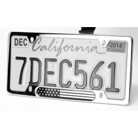 LFPartS Black Chrome USA Flag Stainless Steel License Plate Frame