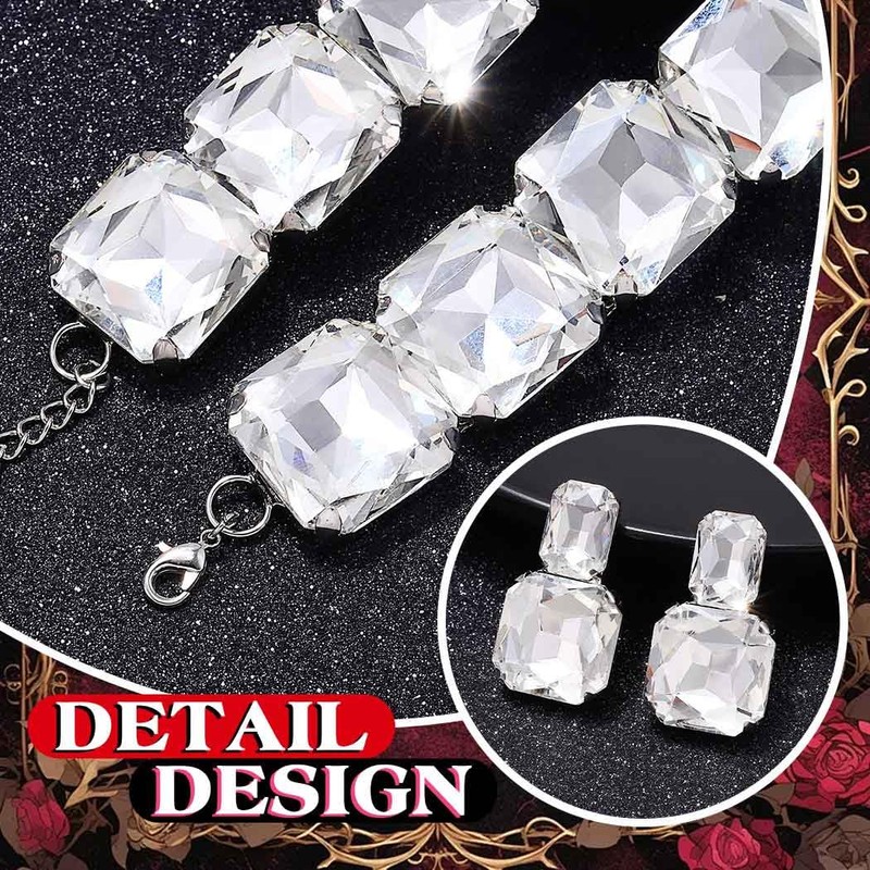 Zoestar Sparkly Crystal Jewelry Set Silver Rhinestone Necklace Earrings Set