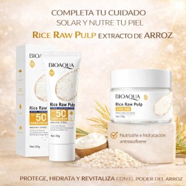 Kit Bioaqua Rice Raw Pulp Crema Facial Protector Solar Spf