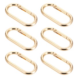 Gold Carabiner Clip 6-Pack - Alloy Spring O Ring Keychain Clips for Purse Strap Keys Handbag, Multi-Purpose Oval Snap Buckle for Crafts Key Rings Bag Accessories