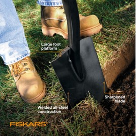 Fiskars 46" Spade Garden Shovel, Steel Flat Spade with Ergonomic D-Handle, Sharp Blade Square Shovel for Lawn Edging, Digging, Heavy Duty Yard Tool, Easy Cuts in Grass and Turf