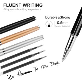 Rollerball Pen - 3 Pack of Ballpoint Ball Pen for Men Women Executive Business Office School Use,Executive Nice Pens for Business Birthday Gift with Gift Box,3 extra 0.5 mm (black,golden,silver)