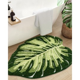 DEXI Bathroom Rugs Bath Mat Shower Floor Bathmat Non Slip Absorbent Washable Carpet Monstera Deliciosa Embossed Leaf Shaped 23.5"x31.5"