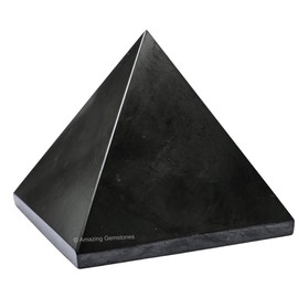 Amazing Gemstone Shungite Pyramid Crystal Healing Stone - 100mm Black Glossy Shungite Figurine for E M F Protection, Meditation, Reiki, Chakra Balancing and Crystal Pyramids Grid