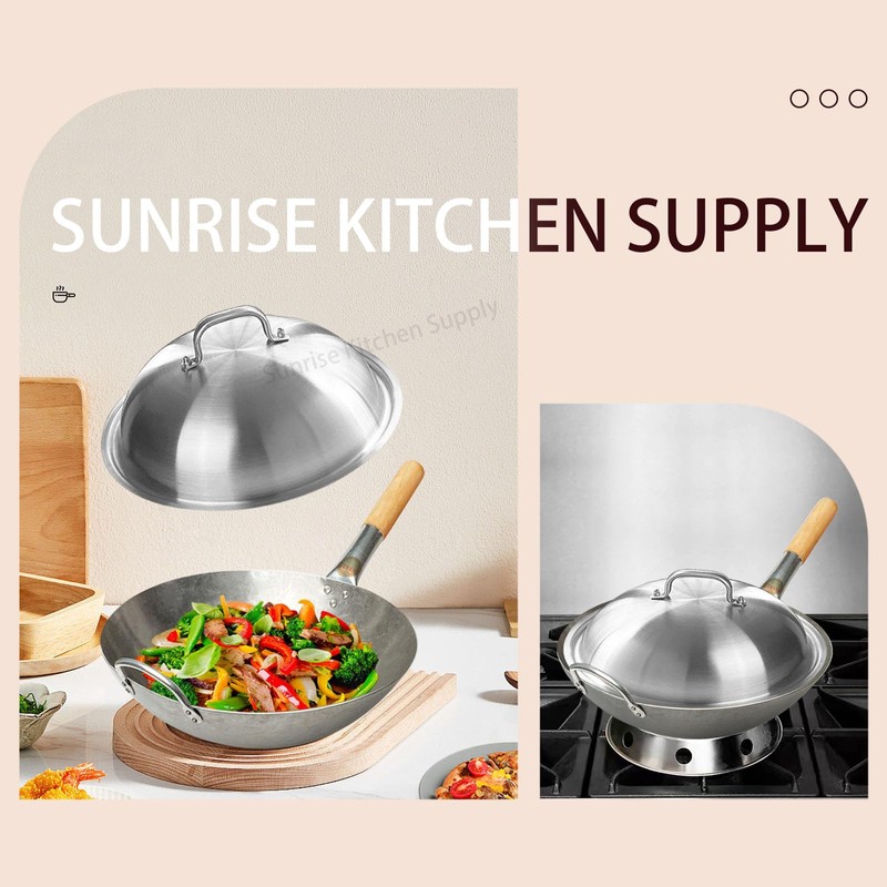SUNRISE Heavy Duty Stainless Steel Wok Lid/Cover Dome (34cm), Fits