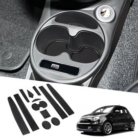 BIXUAN Compatible with Fiat 500 2016-2020 Abarth 595 2017-2021 Non-Slip Mats Centre Console Armrest Rubber Mats, Drink Holder Mat, Non-Slip Door Seam Mats Pack of 12 Door Slot Mat, Black