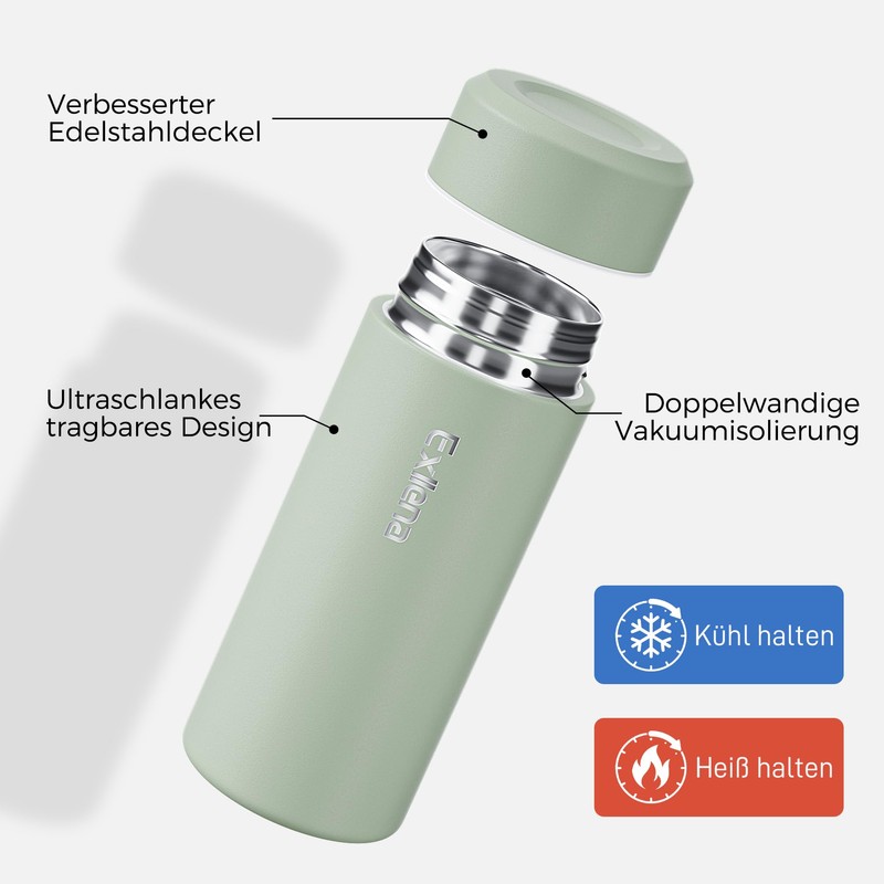 Exllena Mini Thermos Flask 250 ml with Stainless Steel Lid,