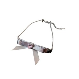 Collar para mujer, gargantilla de piel con lazo para mujer, collar de tendencia dulce, collar punk oscuro, accesorios, Zinc                           