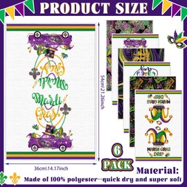 SmoothNovelty 6 Pcs Mardi Gras Kitchen Towel Happy Mardi Gras Mask Carnival Gnomes Print Dish Towels Ultra Absorbent Hand Towel Decorative Tea Towel Bathroom Towels for Cooking Baking, 21.3x14.2 Inch