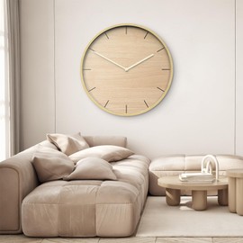 SIGNLEADER Wooden Clock Framed Wall Art Decor, 24 Inches Round Minimalist Natural Wood Grain Modern Silent Non-Ticking Clocks Home Decorative for Living Room, Bedroom, Office, Bathroom, Hotel