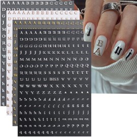 8 Sheets Letter Nail Stickers Nail Decals 3D Self-Adhesive Laser Gold Silver Letters Nail Art Stickers Letters Nail Designs Charms for Women and Girls Manicure Acrylic DIY Nail Decoration Accessories