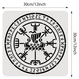 BENECREAT Viking Symbols Stencils, 12x12inch Rune Symbols Celtic Compass PET Painting Templates Drawing Stencils for Scrapbooking, Fabric, Floor Furniture, Wall Art
