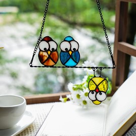 EPOGIFTS Owl Bird Gifts for Bird Lovers Stained Glass Suncatchers for Windows,Bird Decor Stained Glass Window Hangings,Owl Ornament Housewarming Gifts Owl Gifts for Women Owl Lover