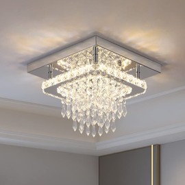 Deckrico Crystal Chandelier Modern Crystal Square Ceiling Lamps Flush Mount Pendant Light Fixtures for Bedroom Cloakroom Hallway Restaurant (Variable Light)