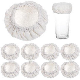 Oruola 8pcs Sourdough Starter Jar Cover, Cotton Sourdough Jar Cover,Reusable Elastic Mason Jar Cloth Covers for Fit Jars Mouth from 3-4 Inch, Mason Jar Cloth Covers,Beige