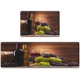 Nesphy Anti-Fatigue Wine Kitchen Rug Set of 2 Cushioned Grape Kitchen Mats for Floor, Vintage Standing Mat Waterproof Non-Slip Kitchen Mats and Rugs PVC Ergonomic Comfort Foam Decor for Kitchen