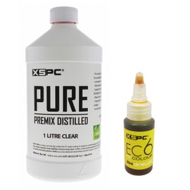 XSPC Pure Clear Premix Distilled PC Coolant (1000mL) and ReColour Dye (30mL) Bundle, UV Yellow