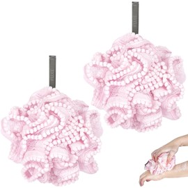 Esponja de baño de esponja de color rosa, esponja de ducha suave, bolas de esponja de ducha de encaje globo, para limpieza de lavado corporal, accesorios de baño de esponja de esponja (2 piezas de
