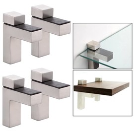Solid Metal Adjustable Wood/Glass Shelf Bracket Wall Mount, Brushed Nickel, 4 Pack