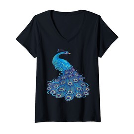 Womens Beautiful Peacock V-Neck T-Shirt